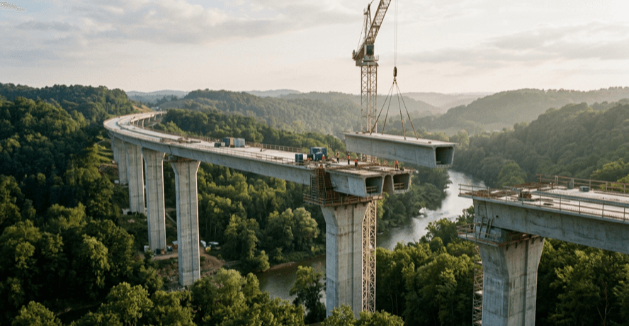 Ontario Line elevated guideway under construction over the Don Valley in Toronto
