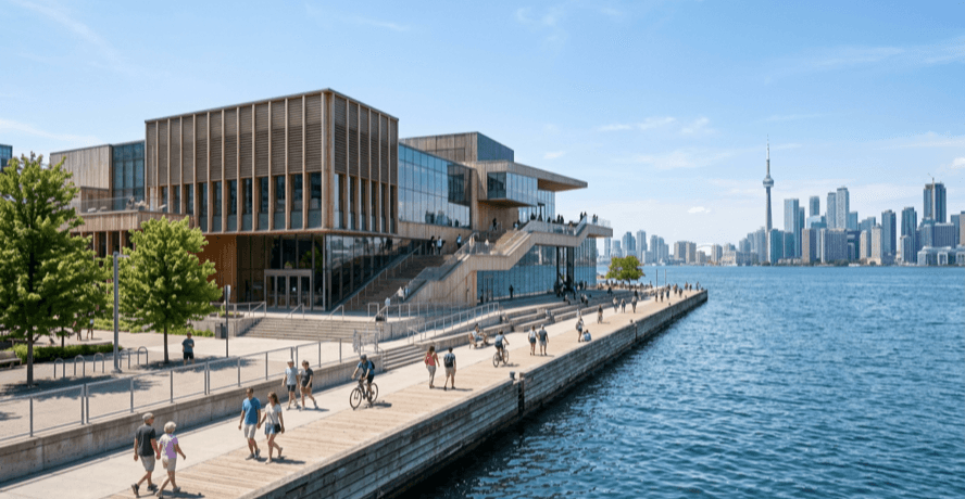 Families exploring hands-on exhibits at the interim Ontario Science Centre
